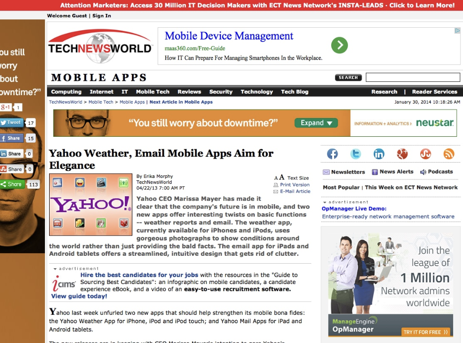 Yahoo Weather, Email Mobile Apps Aim for Elegance